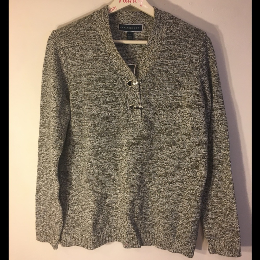 Karen Scott Dress sweater, grey and white knit